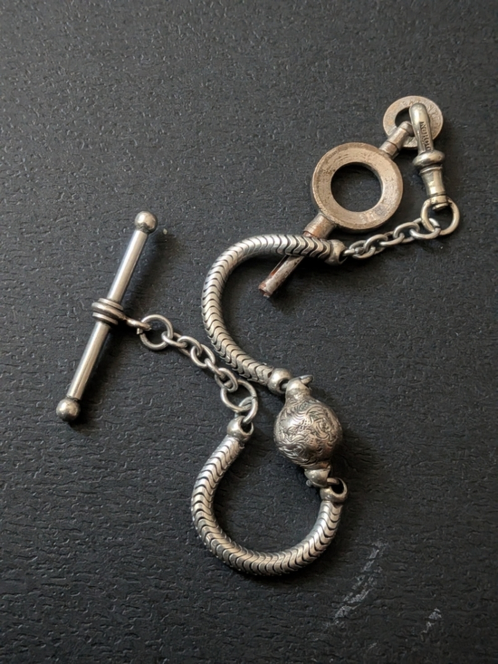 Vintage NORCO Patented Silver-Tone Albertina Pocket Watch Chain AccentDescriptio